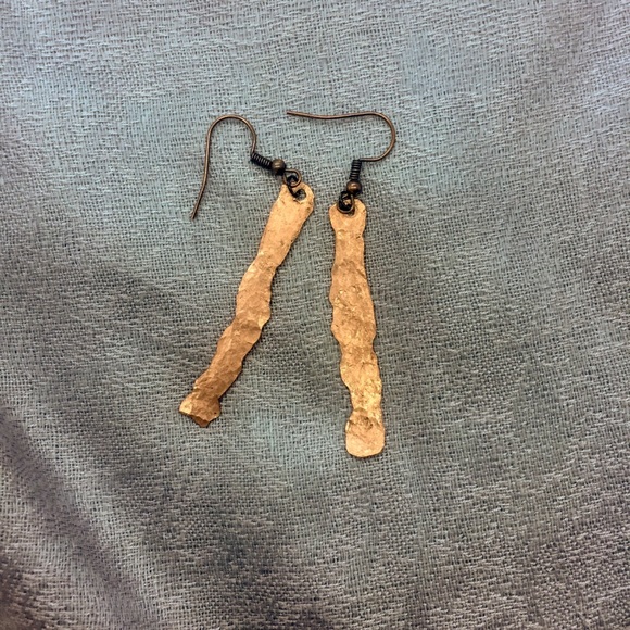 Hammered Copper Dangle Earrings - Picture 2 of 4